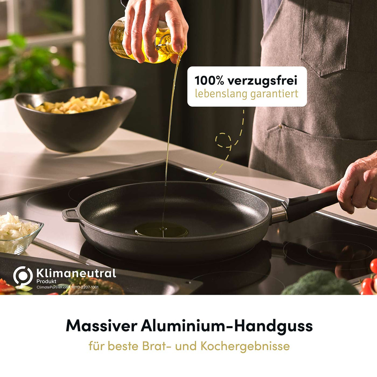 Aluguss Wokpfanne mit abnehmbarem Stiel Ø 32 cm