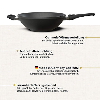 Aluguss Wokpfanne mit abnehmbarem Stiel Ø 32 cm